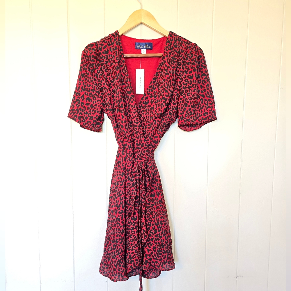 Blue Rain Red and Black Leopard Mini Dress